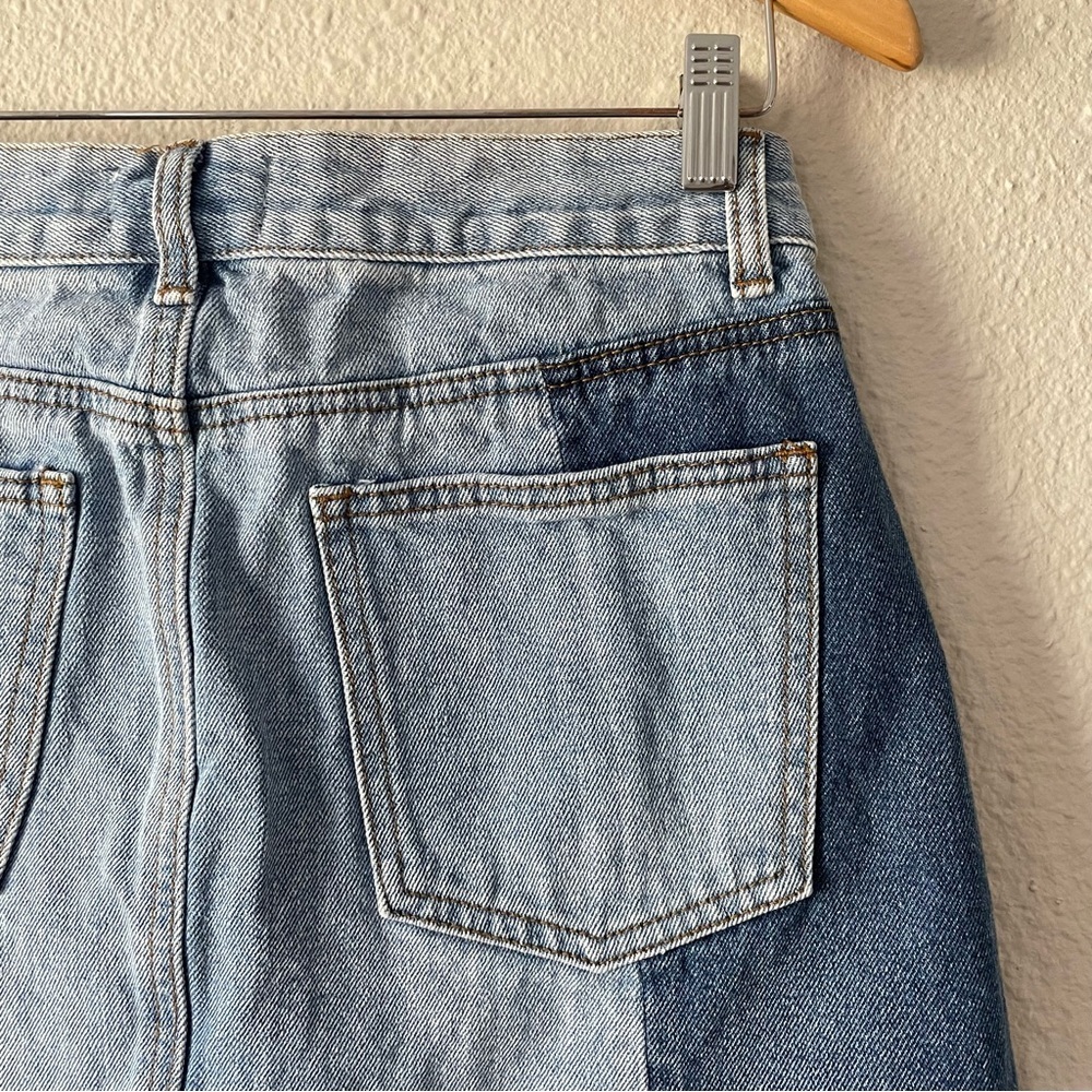 Lulus EVIDNT Tammy Cutoff Denim Skirt Women’s 29 Blue Medium Wash Patchwork Mini - Picture 10 of 13